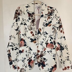 Floral Blazer with Red and Cream Accents